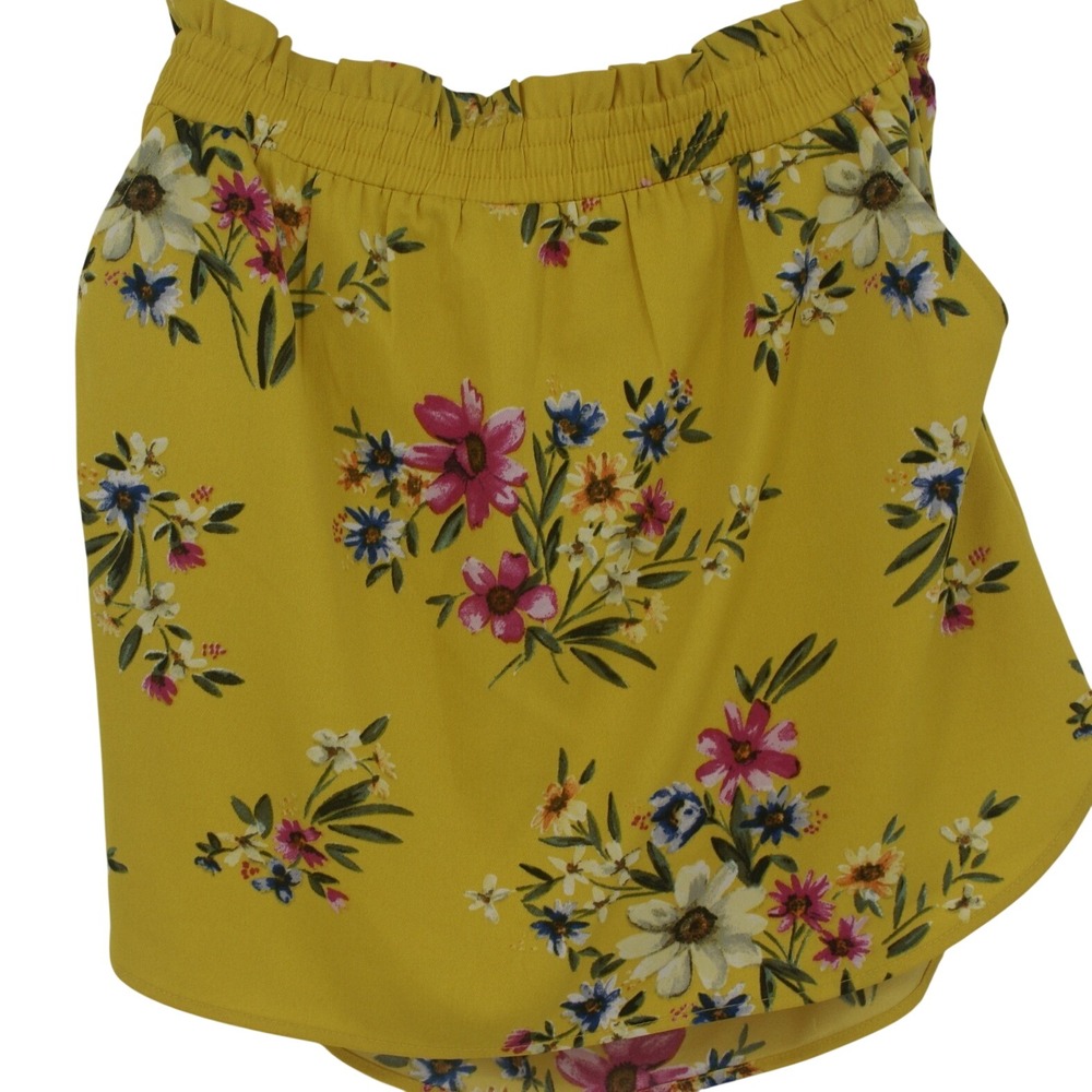 DR2 Yellow Floral Skort Womens Large Elastic Waist Tulip Hem Mini Skirt Shorts